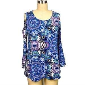 Melissa Paige - Blue Paisley Tunic Flared Sleeves